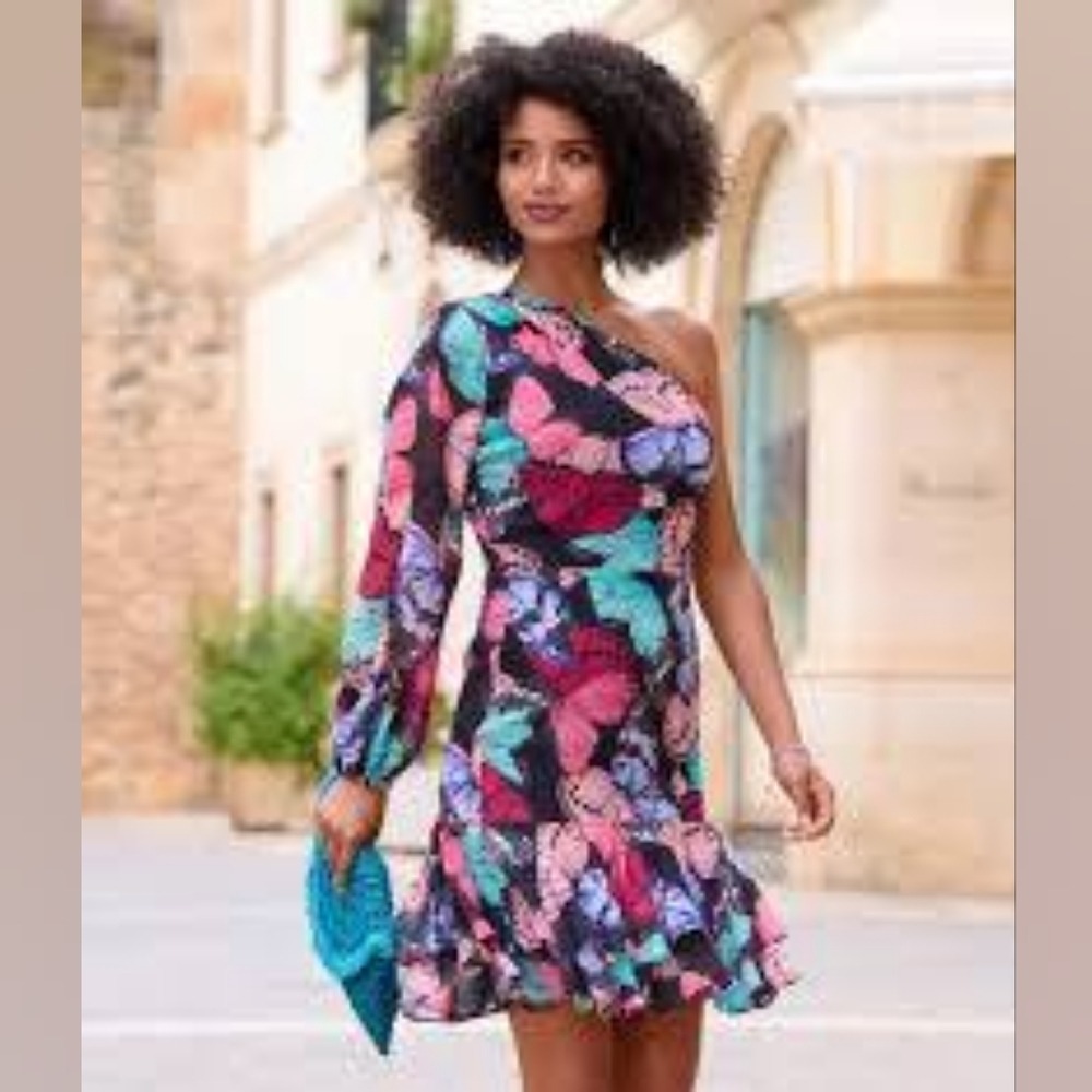 Boston Proper One Shoulder Dress Womens Size 4 Multi Color NWT Feminine & Flowy